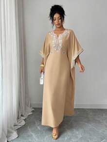 Elenzga Đầm maxi chiffon họa tiết hoa thanh lịch mới dành cho nữ, bộ sưu tập Xuân/Hè 2026. - Màu Khaki - Xem 6