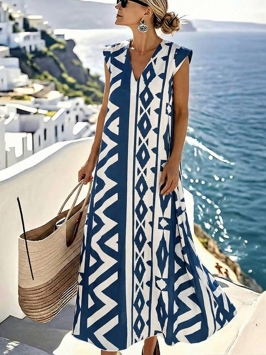 EMERY ROSE Women's Retro Patterned Extra Long Dressfall Clothes Fall Clothes - Multicolor - View 1