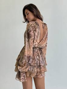 Aloruh Boho Print Long Sleeve Autumn Mini Street Dress - Multicolor - View 2