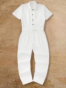 VENTUSAIL 男士夏季休闲条纹纽扣短袖连体裤 白色男士连体裤 男士短袖连体裤 男士条纹连体裤 男士沙滩连体裤 日常休闲、周末旅行、远足旅行、轻松的工作环境、送给男友/丈夫的礼物、周年纪念/生日礼物、派对夏季假期男士度假装 白色条纹连体裤 男士沙滩装 白色奶油色男士连体裤 男士邮轮服装 - 白色 - 查看 4