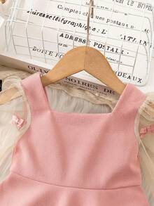 SHEIN 女婴可爱优雅撞色蝴蝶结长袖连衣裙，母女装（2 件套单独出售） - 粉色 - 查看 3