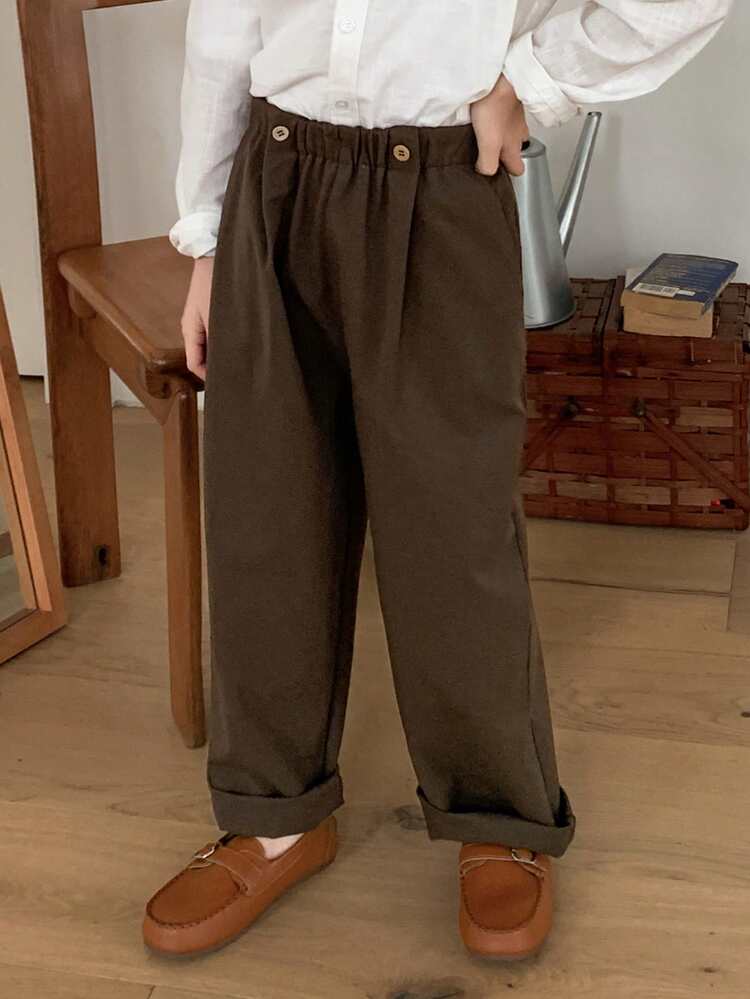 Tween Boy Solid Color Pleated Pocket Casual Everyday Wear Pants