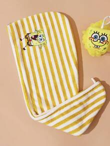 SpongeBob SquarePants | SHEIN 1个卡通海绵刺绣吹风帽，采用超强吸水材料制成，适合所有发量和长度，条纹吹风帽 - 彩色 - 查看 7