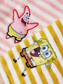 SpongeBob SquarePants | SHEIN 1个卡通海绵刺绣吹风帽，采用超强吸水材料制成，适合所有发量和长度，条纹吹风帽 - 彩色 - 查看 9
