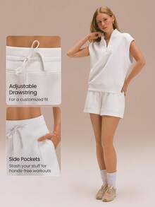 GLOWMODE 4.0'' SoftSerene Modal Easy Does It Soft Silky-Smooth Breathable Relaxed Fit Adjustable Drawstring Waist High Waist Side Pockets Shorts Daily Casual Wear - White - View 3