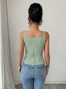 Elenzga Nuevo Llegada para el Día de San Valentín 2025 Blusa de Tirantes con Cuello en V Profundo, Cintura Ceñida y Lazo para Mujer, Primavera/Verano - verde menta - Ver 5