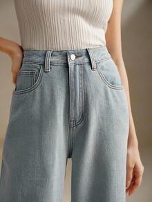 Anewsta 女士新款时尚舒适奢华情人节派对母亲节渐变蓝色直筒牛仔裤 - 藍色 - 查看 5