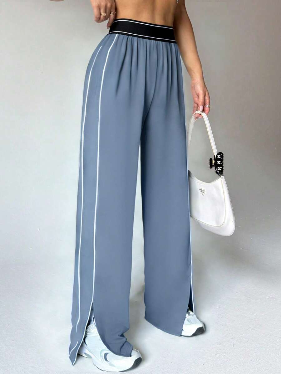 Dewbera 女士宽松直筒运动裤，带口袋，撞色条纹腰带，高弹力，适合日常休闲穿着、跑步、瑜伽、健身、网球、高尔夫等运动，秋冬季款。 - 藍色 - 查看 1