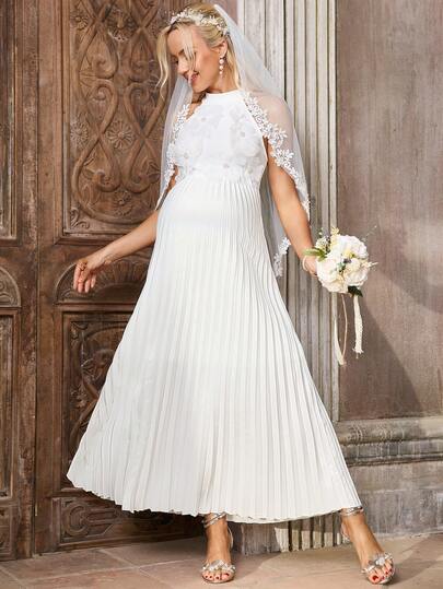 SHEIN Đầm dự tiệc và dạo phố thời trang cổ yếm họa tiết hoa dành cho bà bầu