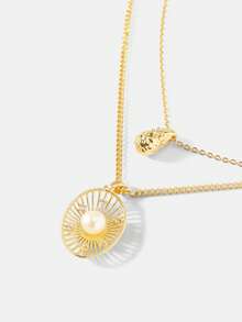 MOTF PREMIUM PRE18K GOLD PLATED DOUBLE TEXTURE PENDANT HOLLOW LINE GEOMETRIC PEARL PENDANT NECKLACE - Yellow Gold - View 6