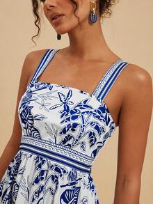 Travachic Women's Casual Tropical Print Dress - Blue and White - View 1