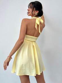 Firerie 女士优雅、精致、浪漫的露背摆裙，适合婚礼宾客、毕业典礼、正式场合穿着。 - 鵝黃色 - 查看 9