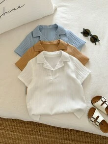 Bộ 3 món áo polo tay ngắn và áo sơ mi kiểu dáng thường ngày đa năng cho bé trai mùa xuân/hè, thích hợp cho kỳ nghỉ. - Nhiều màu - Xem 5