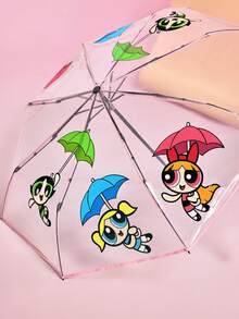THE POWERPUFF GIRLS X SHEIN 1把卡通印花透明折叠伞，适合学校、工作、户外和日常使用，专为大学生、高中生以及男女设计，图案包括爱、友谊、花朵、泡泡和毛毛虫。 - 無色 - 查看 6