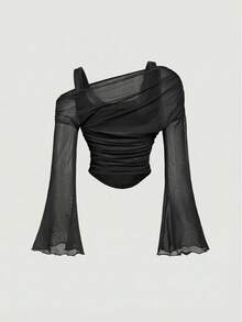 MOD Conjunto de 2 piezas elegante para mujer: Camiseta con estampado floral combinada con falda maxi de corte slim - Negro - Ver 3
