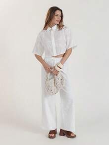 CielaLinda 女士刺绣吊带背心衬衫白色短袖衬衫 - 白色 - 查看 7