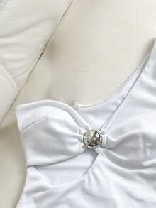 Swim Chiccia Maillot de bain sans fil ajouré avec design de col asymétrique - Blanc - Voir 6