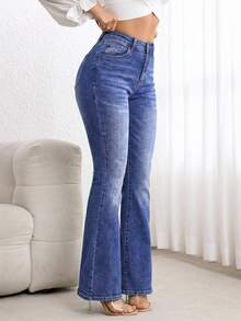 EMERY ROSE Jeans de pierna acampanada con bolsillos y botones, de uso casual y versátil para uso diario - Azul - Ver 5