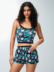 Rick and Morty X SHEIN 女士吊带背心和短裤睡衣套装 - 黑色 - 查看 4