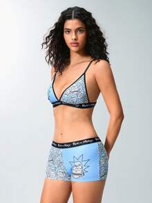 Rick and Morty X SHEIN Women's Fashion Cartoon Print Lingerie Set - Blue and White - View 4