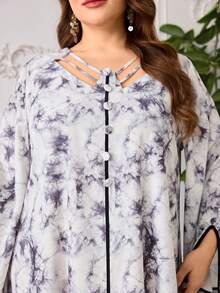 Al Najma Plus Size Women's Elegant Tie-Dye Arabic Style Long Sleeve Maxi Dress,White,Summer,Jamican,Modest,Vacation - Multicolor - View 8