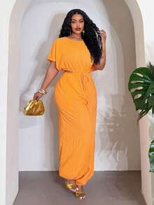 Slaydiva 春夏优雅通勤休闲装,生日派对、毕业典礼、学生装、日常外出、百搭单品、休闲度假、邮轮旅行、海滩、日光浴、商务休闲、简约休闲度假外出女式时尚绿色角色扮演连体裤,短灯笼袖和哈伦裤设计 - 橙色 - 橘色 - 查看 12