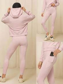 GLOWMODE 24英寸 FeatherFit™ 红色高腰侧袋紧身裤，适合健身和秋冬季穿着 - 淺粉色 - 查看 7