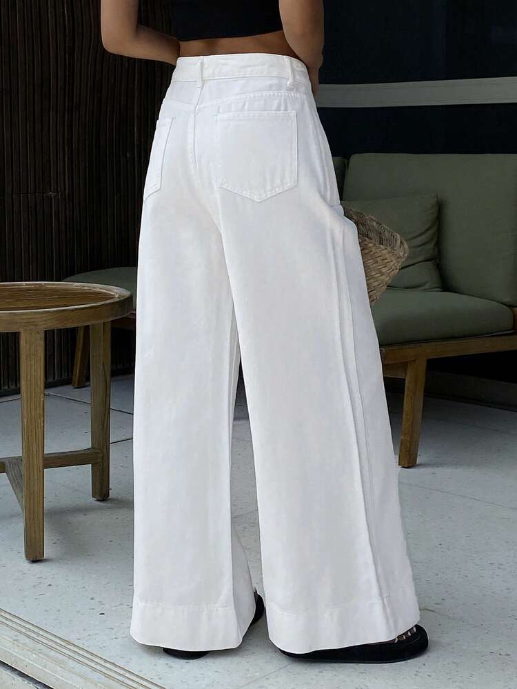Women's Casual White Wide-Leg Jeans, Spring/Summer,Wedding Guest Dress Women