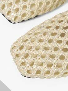 Mnmlis Women's New Fashion Woven Hollow Slip-On Flat-Bottomed Square Toe Shoes - Apricot - View 5