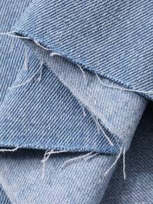 DAZY Bộ áo liền quần mùa hè không dây vai, dáng rộng, chất liệu denim mài, kiểu dáng thường ngày dành cho nữ. - Rửa nhẹ - Xem 8