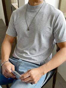 SWAVVY Áo thun nam tay ngắn cổ đứng in chữ tối giản, kiểu dáng thường ngày, phù hợp cho đi làm và mùa hè. - Xám - Xem 2