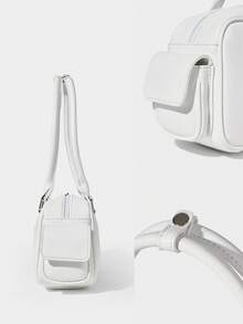 GLOWMODE Medium 6L Faux Leather Little Big Glow Zipper Compartments Multi-Pocket Hand Shoulder Bag Daily Casual Outdoors Holiday Vacation Beach Wear - Off-white - View 6