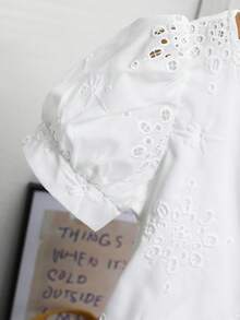Emery Rose Kids Emery Rose Kids Young Girl Woven Solid Color Round Neck Embroidered Puff Sleeve Casual Shirt Kids Blouses For Girls Clothes Spring Cute Tops Blouse - White - View 4