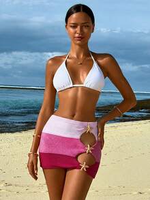 Swim Vcay تنورة عطلة ملونة ذات خصر منخفض مريحة، تصميم نجمي مفرغ، خصر مطاطي للنساء - متعدد الألوان - مشاهدة 4