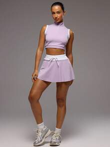 Musera Sport 加厚腰带运动短裙，带短插片，适合运动健身、健身房、普拉提、日常休闲穿着，性感吸汗 - 紫色 - 查看 2