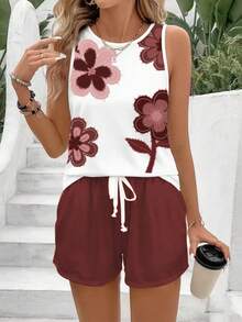 SHEIN LUNE 女士休闲圆领背心短裤两件套，适合夏季穿着 - 彩色 - 查看 4