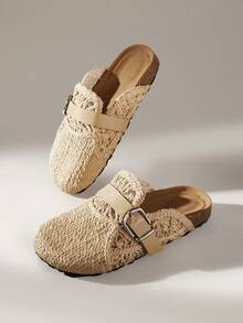 Embroidered Outer Wear Baotou Bohemian  Wind Hemp Rope Woven Beach Thick-Bottomed Sandals - Apricot - View 3