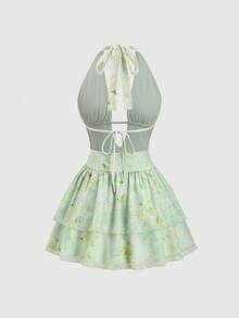 Sweetra Women's Tie-Neck Ruched Mini Dress, Fashionable For Dates And Parties - Multicolor - View 2