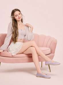 CUCCOO DOLLMOD Women Shoes Light Gray Fashion Velvet Mary Jane Round Toe Flat Shoes Commuting Dating Party Shopping College Cute Sweet Spring Shoes - Mauve Purple - View 6