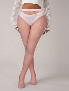 SHEIN SXY Women's Bow Tie Sheer Mesh Leggings - Pink - View 4