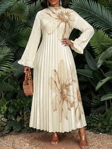 SHEIN Lady Vestido plissado elegante com estampa floral plus size - Damasco - Ver 3