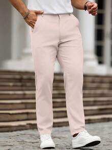 Manfinity Homme Men's Solid Color Pocket Casual Versatile Commute Pants - Baby Pink - View 4