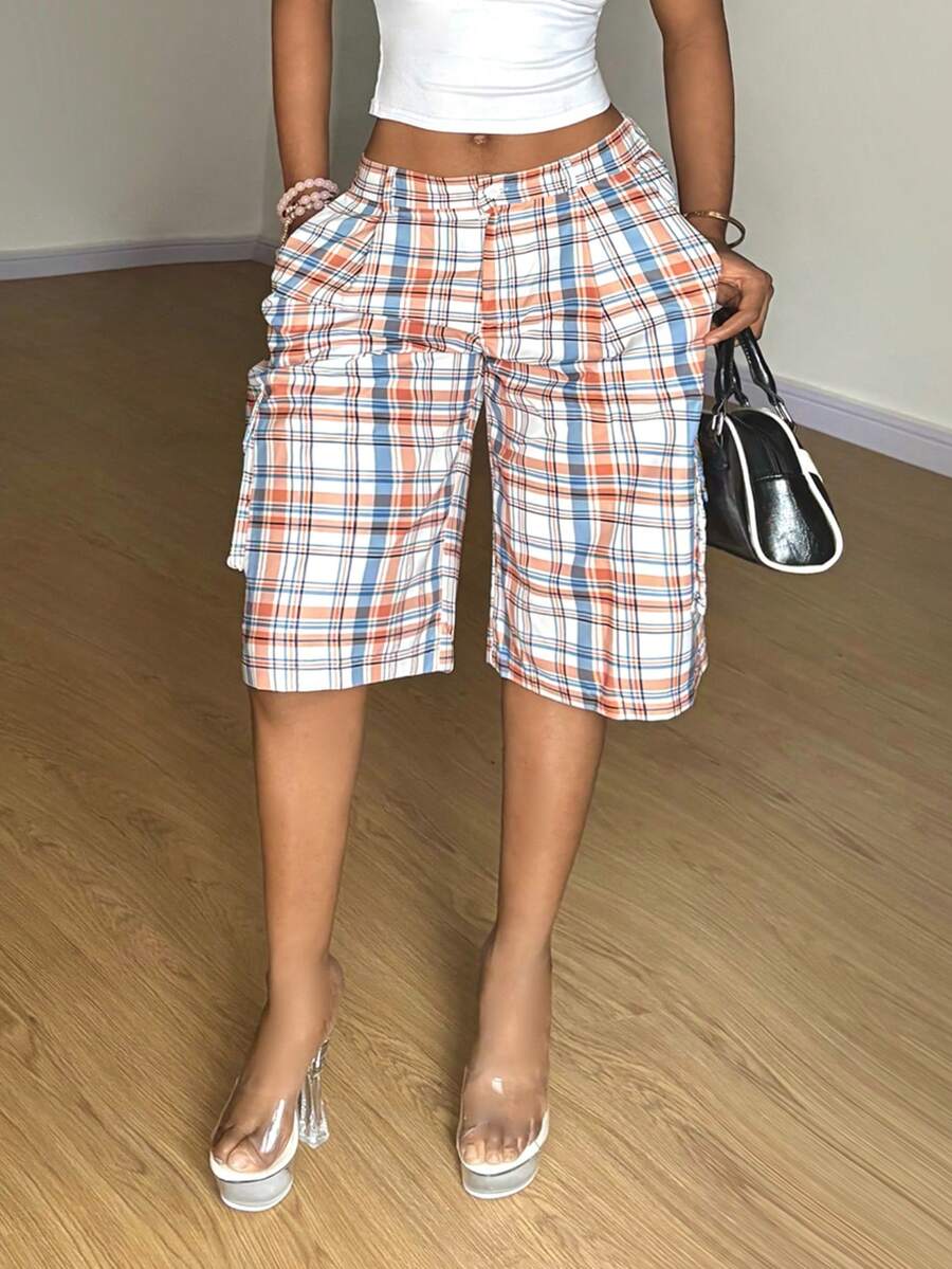 StreetHx 女士格子口袋休闲宽松短裤 - 彩色 - 查看 1