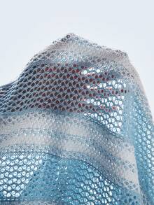 Manfinity Dauomo 条纹针织宽松镂空套头毛衣 - 藍色 - 查看 8