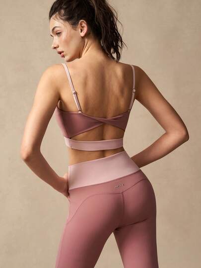 VARSIVA Conjunto de top de tirantes y leggings deportivo casual de color contrastante para mujer