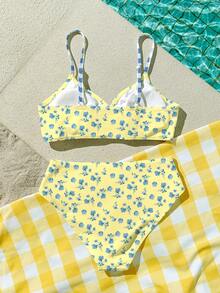 少女休闲简约修身吊带背心和比基尼泳装套装，适合夏季穿着 - 彩色 - 查看 2