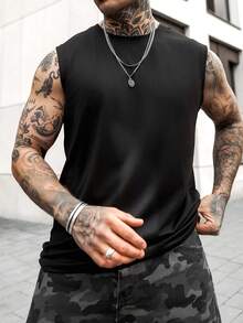 Artur Kramer Men's Sleeveless Tank Top With Slogan Print Letter Plain Black Workout - Black - View 6