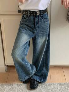 Dazy Kids Quần jeans ống rộng có túi, dáng suông, đa năng dành cho bé gái tuổi teen. - Màu xanh lam - Xem 8