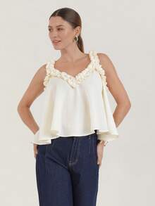 Áo Cami nữ xếp bèo màu mơ, áo tank top xếp bèo phong cách Boho. - Màu be - Xem 6