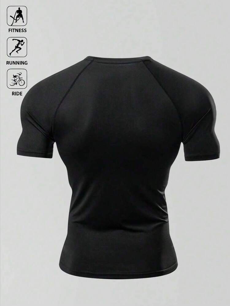 Manfinity Acti Log 男士骷髅印花插肩短袖运动T恤 - 黑色 - 查看 2